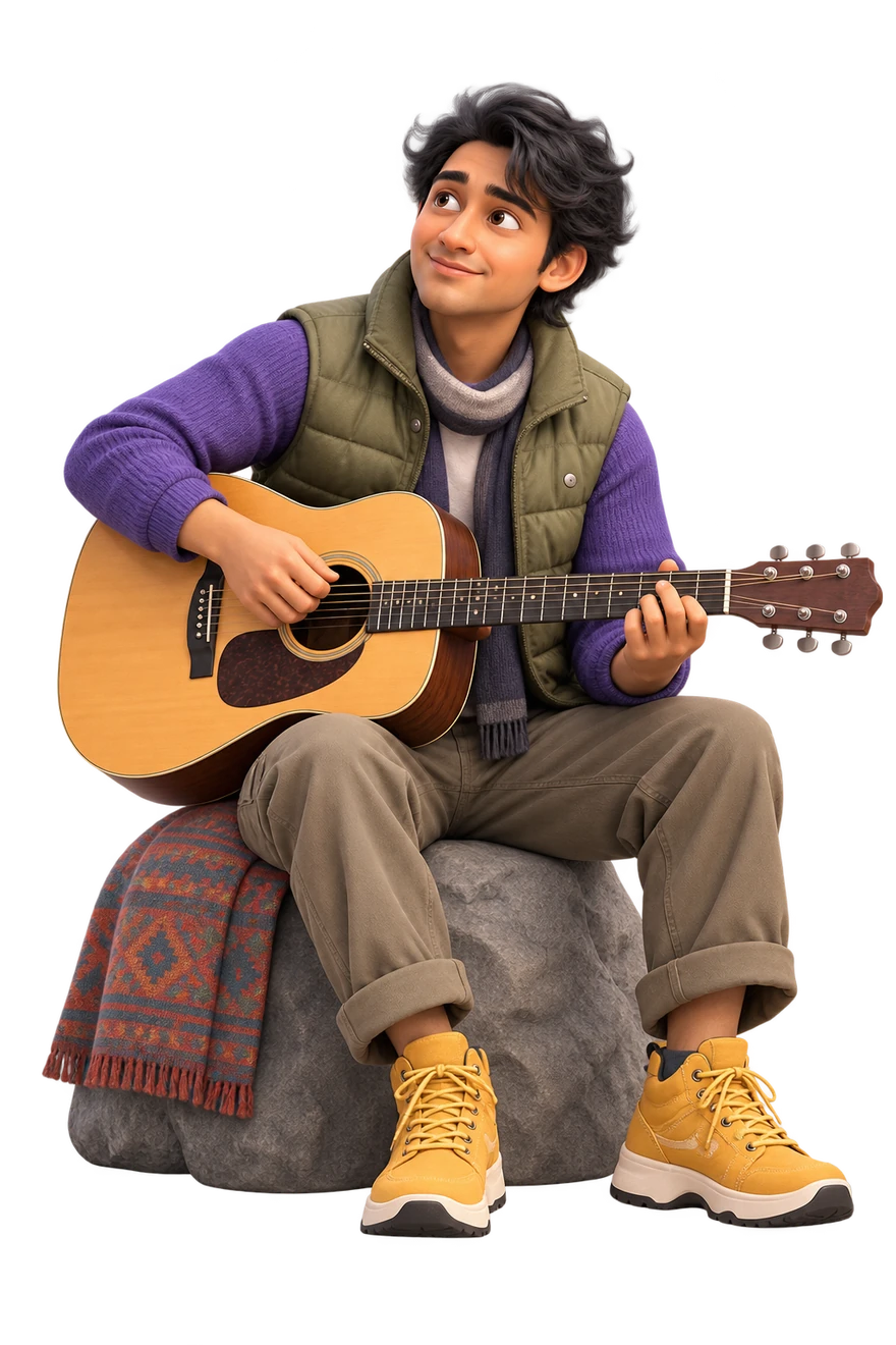 Warmth: a gently smiling seated guitarist.